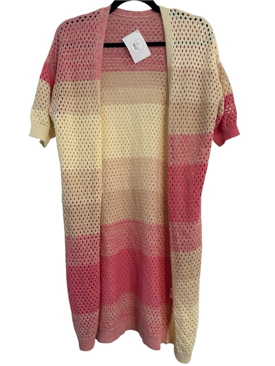 Sweaters - Pink and Cream Knit Open Front Short Sleeve Cardigan NWT